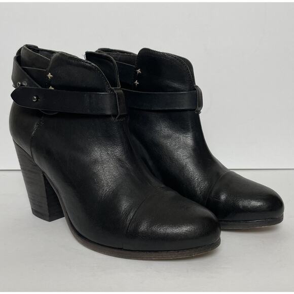 rag & bone Shoes - Rag & Bone Harrow Boots Womens Size 39 Black Leather Ankle Heeled Strap Italy